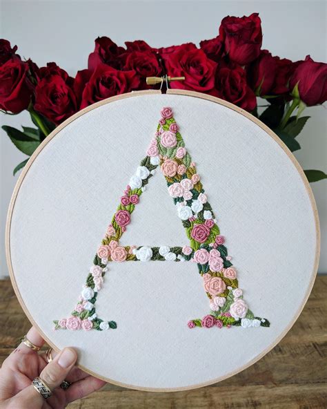 Hand embroidered letter. Monogram letter. floral letter. monogram roses. | Floral letters ...