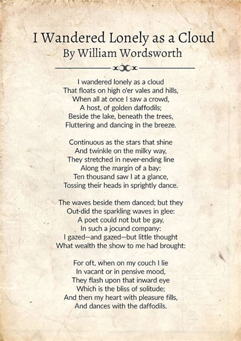 William Wordsworth Poem i Wandered Lonely as a | Etsy