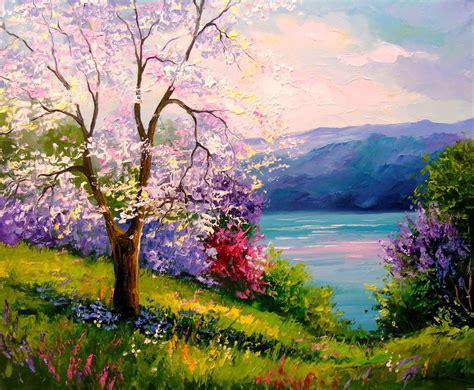 Flowering by the river (2018) Oil painting by Olha Darchuk | Flower ...