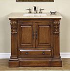 Silkroad 36 inch Antique Bathroom Vanity Walnut Finish, Roman Vein-Cut Travertine Counter top