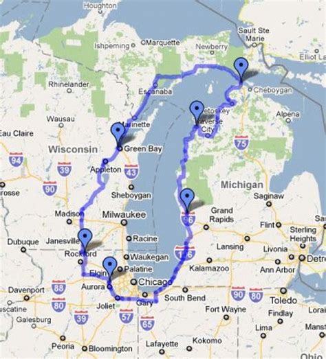 Road Trip Lake Michigan Circle Tour Map | Printable Templates Free