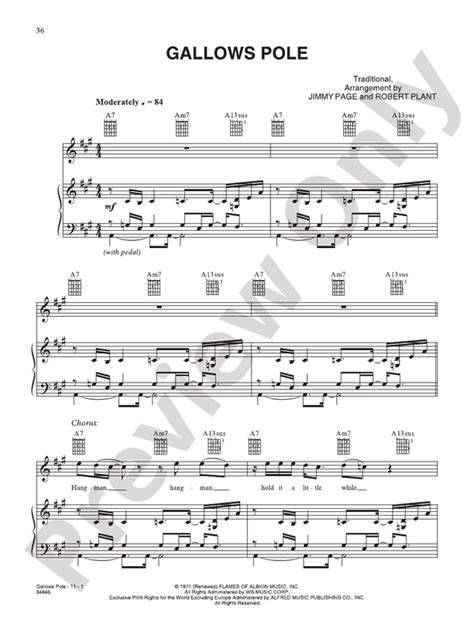 Gallows Pole: Piano/Vocal/Chords: Led Zeppelin - Digital Sheet Music Download