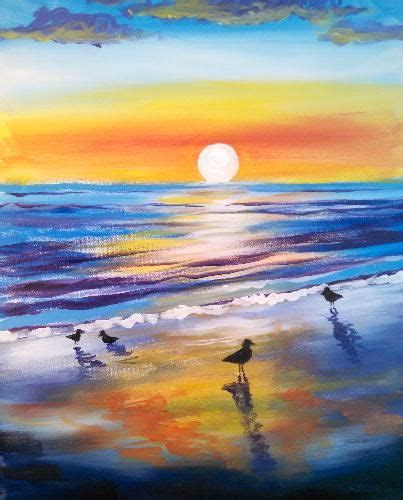 Sunrise Birds | Sunrise painting, Beach painting, Landscape paintings