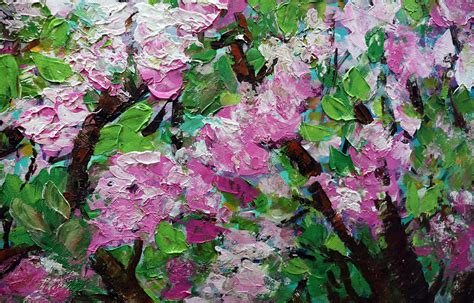 SAKURA Cherry Blossoms Original Painting Large Canvas freshly made in shades of pink white and Green