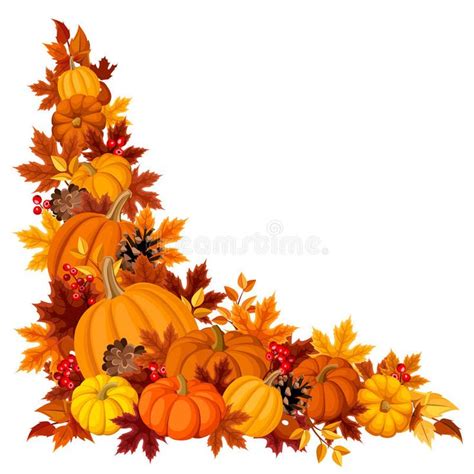 Corner Background with Pumpkins and Autumn Leaves. Vector Illustration ...