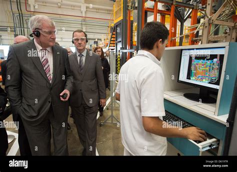 Premiere of Bavaria Horst Seehofer (L) visits the Siemens Factory with President of Siemens Ltda ...