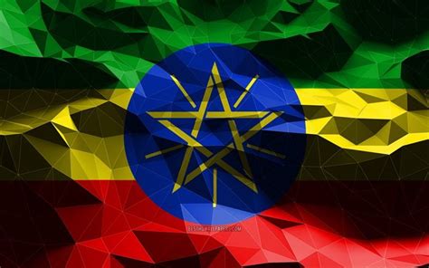 Download wallpapers 4k, Ethiopian flag, low poly art, African countries, national symbols, Flag ...