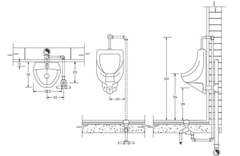 AutoCAD Drawing Of Urinal Fixing Design CAD File Free Download - Cadbull