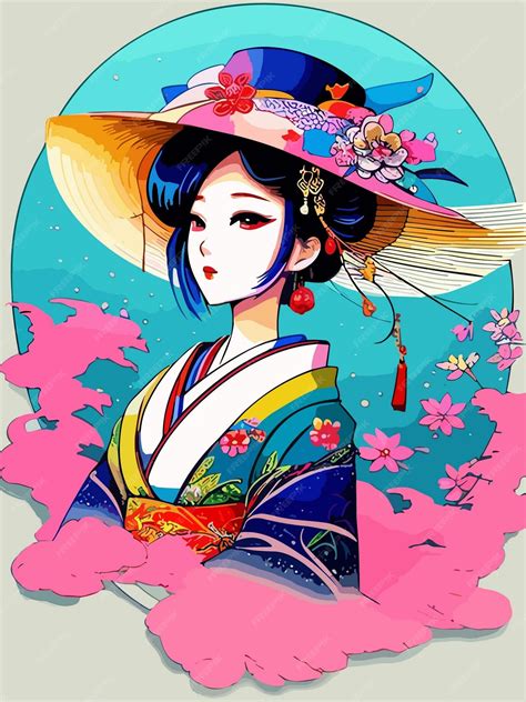 Premium Vector | Digital vector art portrait of cute a japanese geisha woman with traditional ...