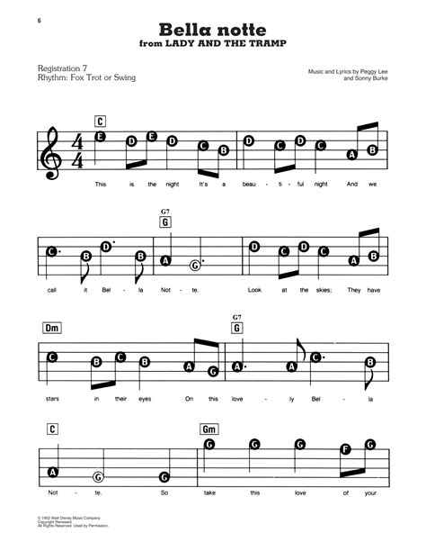 Bella Notte (This Is The Night) (from Lady And The Tramp) by Peggy Lee Sheet Music for E-Z Play ...