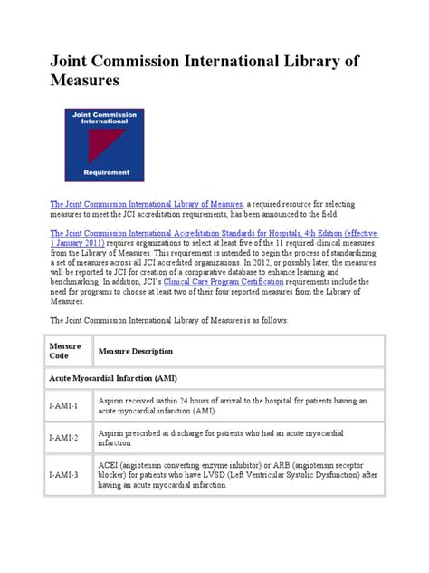 Joint Commission International Library of Measures | PDF | Joint Commission | Myocardial Infarction