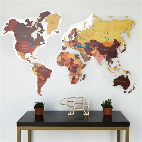 Wooden World Map Wall Decor by GaDenMap. Colorful MDF travel map for wall office decor, kitchen ...