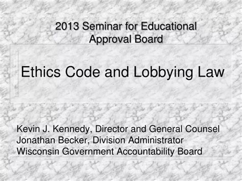 PPT - Ethics Code and Lobbying Law PowerPoint Presentation, free ...