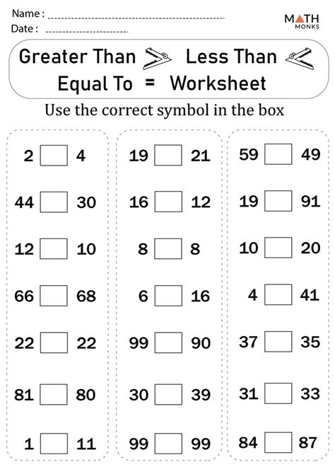 Greater than Less than Worksheets - Math Monks