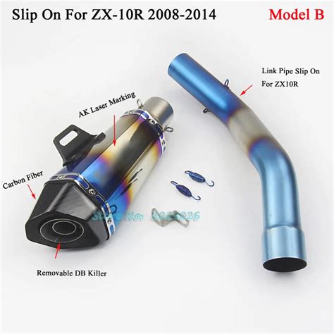 ZX10R Blue Exhaust Set Slip On For Kawasaki ZX 10R Motorcycle Exhaust Muffler with Middle Link ...