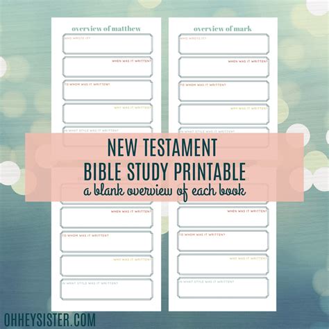 Printable New Testament Bible Study Overview Guide in Depth Bible Study ...