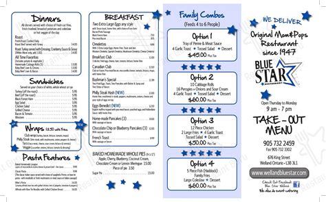 Menu at Blue Star Restaurant, Welland