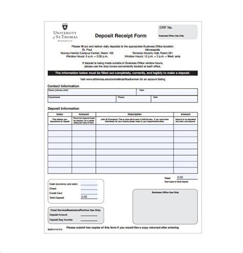 Deposit Receipt Template Free Printable