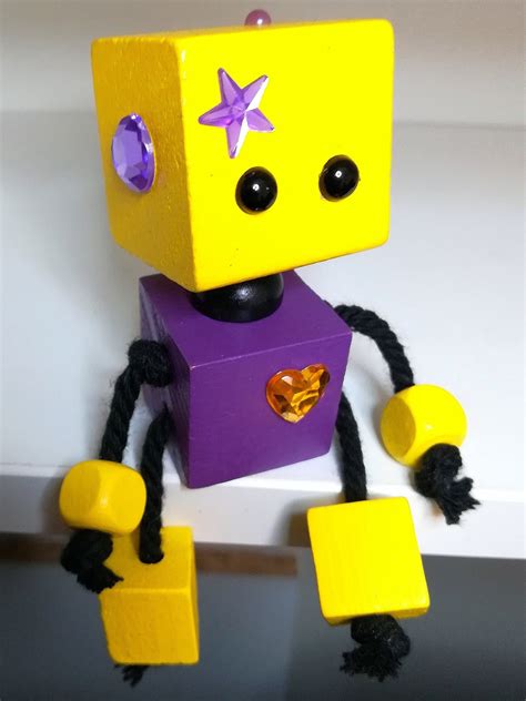 Wooden Robots, Buddies, Block Bots, Decoration, Figurines, Small Cute ...