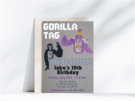 Gorilla Tag Birthday Invitation Gamer Invite Oculus Party - Etsy