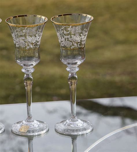 Vintage Gold Rimmed Etched Wine Glasses, Set of 2, Antique Lace ...