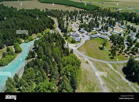 Lake Ruataniwha Holiday Park and Lake Ruataniwha, Mackenzie Country, South Island, New Zealand ...