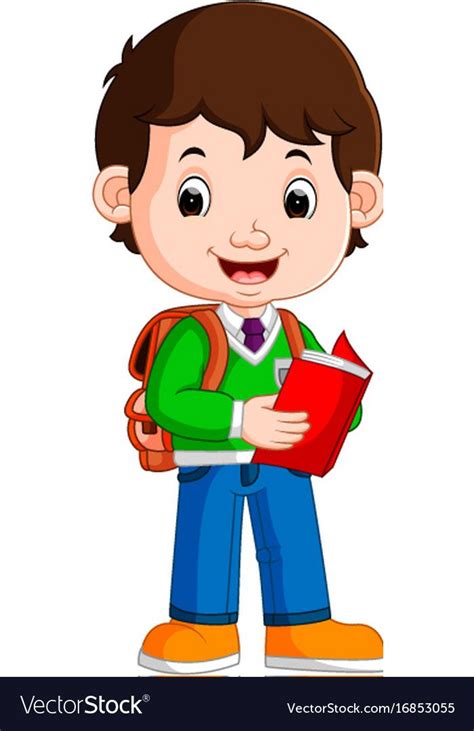 Cute boy on his way to school Royalty Free Vector Image | Animation ...