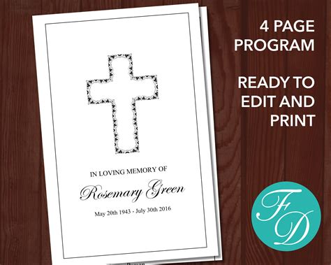 Catholic Cross Funeral Program Template Memorial Program - Etsy UK