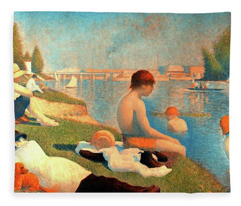 Bathers at Asnieres by Georges Seurat - digital recreation in warm colors Fleece Blanket by ...