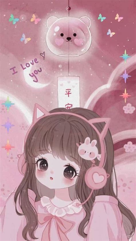 Download Aesthetic Pink Anime Girl Cat Headphones Wallpaper ...