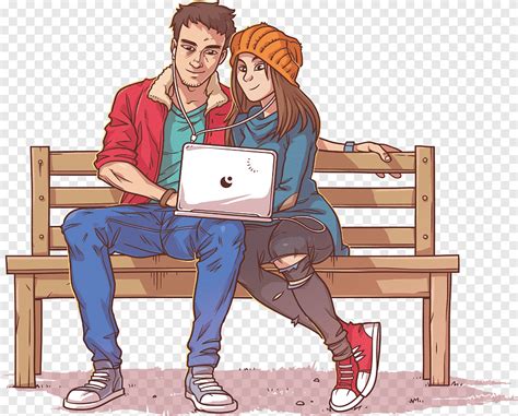 Wedding invitation Millennials Illustration, A couple sitting on a park bench, love, furniture ...