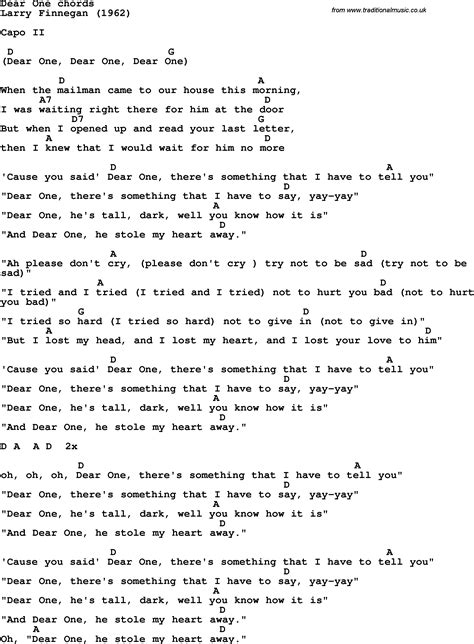 Song lyrics with guitar chords for Dear One