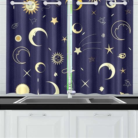 YUSDECOR Funny Moon And Stars Window Curtains Kitchen Curtain Room Bedroom Drapes Curtains 26x39 ...