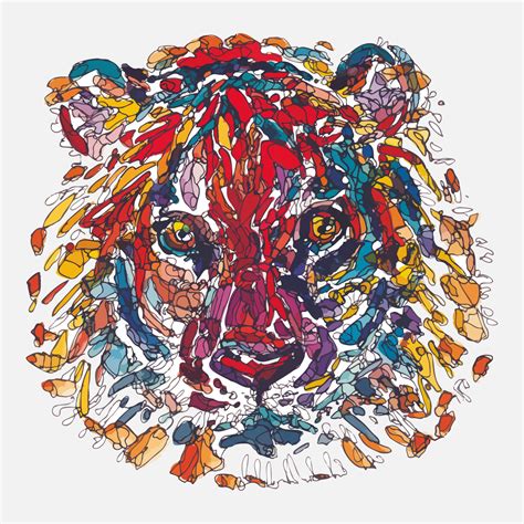 Colourful mosaic pattern in the shape of a lion's head. Wall sticker ...