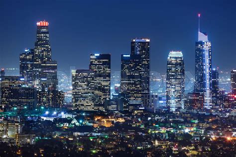 Downtown Los Angeles skyline at night | Stock image | Colourbox