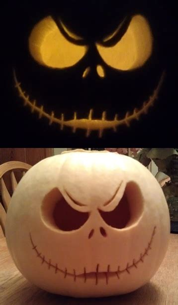 Halloween carving - I bought a white pumpkin & carved Jack Skellin ...