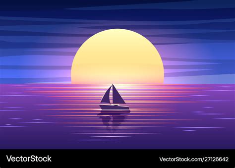 Sunset sea and boat Royalty Free Vector Image - VectorStock