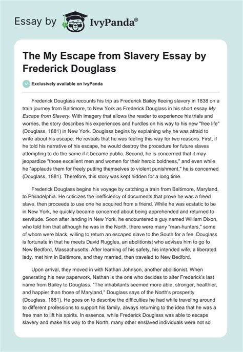 My Escape from Slavery Essay by Frederick Douglass - 431 Words ...