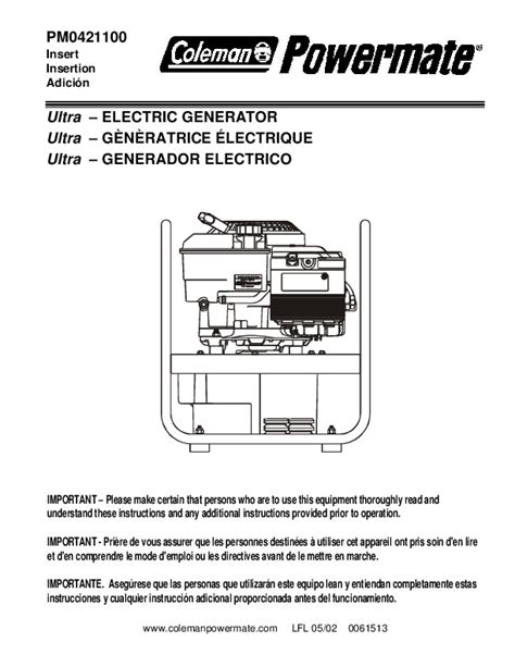 Coleman Powermate PM0421100 Generator Owners Manual