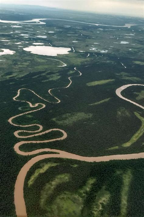 An aerial view of the beautiful Kuskokwim River in Alaska, the ...