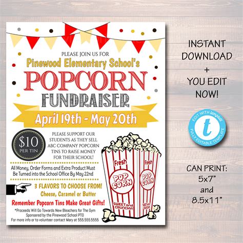 EDITABLE Popcorn Fundraiser Flyer, Printable PTA, PTO, School Church P ...