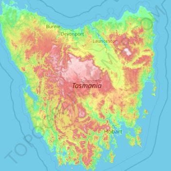 Tasmania topographic map, elevation, terrain