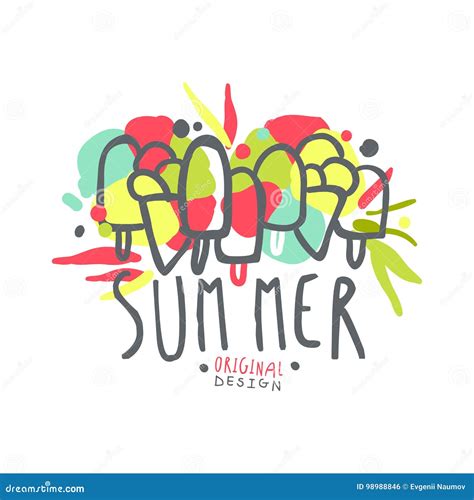 Summer Logo Template Original Design, Colorful Hand Drawn Vector Illustration Stock Vector ...