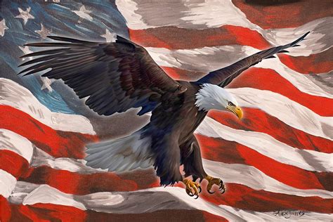 Amazon.com: USA Bald Eagle American Flag Print on Canvas Eagle Modern Patriotic Red White & Blue ...