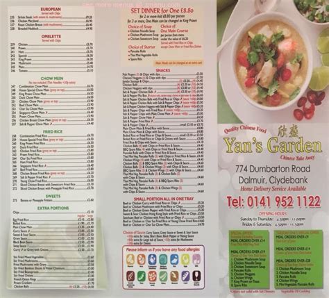 Online Menu of Yan's Garden Restaurant, West Dunbartonshire, United Kingdom, G81 4BY - Zmenu