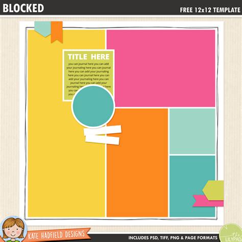 Free digital scrapbook template: Blocked - Kate Hadfield Designs