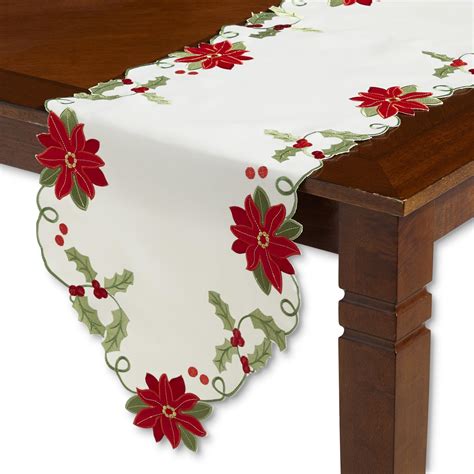 Trim A Home® Embroidered Christmas Table Runner - Poinsettia & Holly