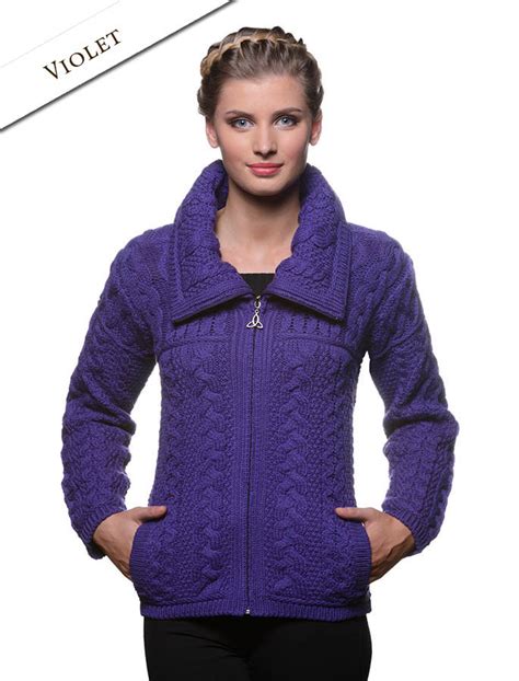 Irish cable knit Aran carigan with double collar | Clanarans