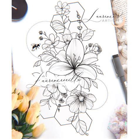 Instant Download Tattoo Design Lily Flowers and Bee Tattoo - Etsy Australia