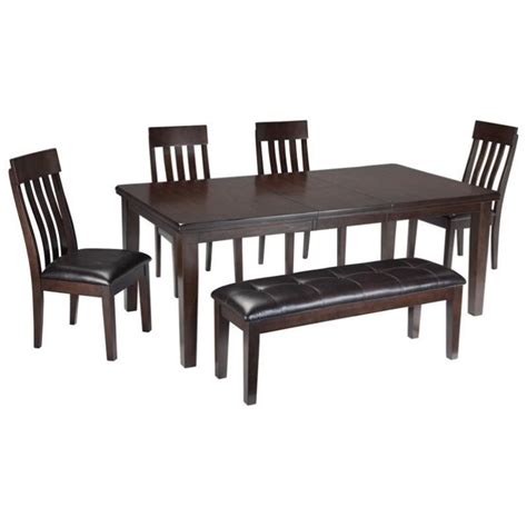 Ashley Haddigan 6 Piece Dining Set with Bench in Dark Brown - D596-35 ...